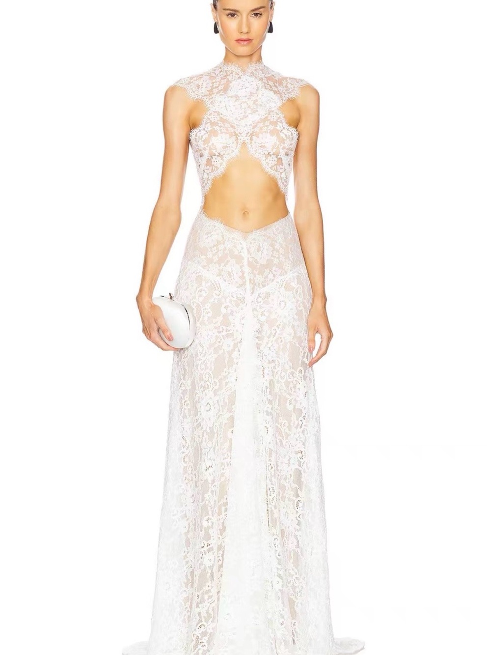 NWOT Bronx and Banco Naia Lace White Cutout Maxi Dress Bridal Gown Collection